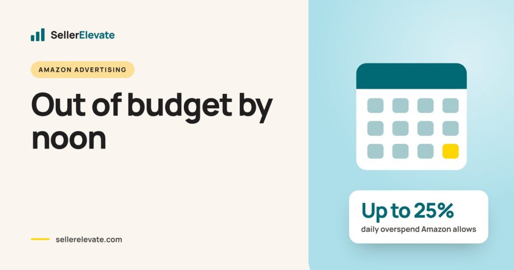 Clock showing noon beside an Amazon ad campaign budget bar that has run empty
