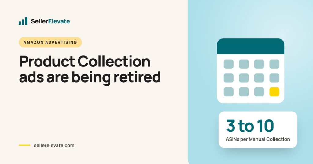 Calendar marking January 2027 as the shutoff date for Amazon Product Collection ads, replaced by Sponsored Brands Collections
