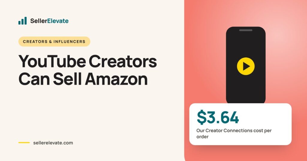 Cover graphic on Amazon joining YouTube Shopping with a phone motif and a $3.64 Creator Connections cost per order