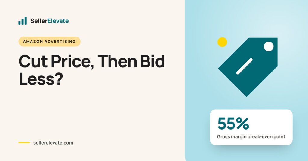 Cover graphic on price cuts and Amazon bids, showing 55% gross margin as the break-even point at the stated elasticity