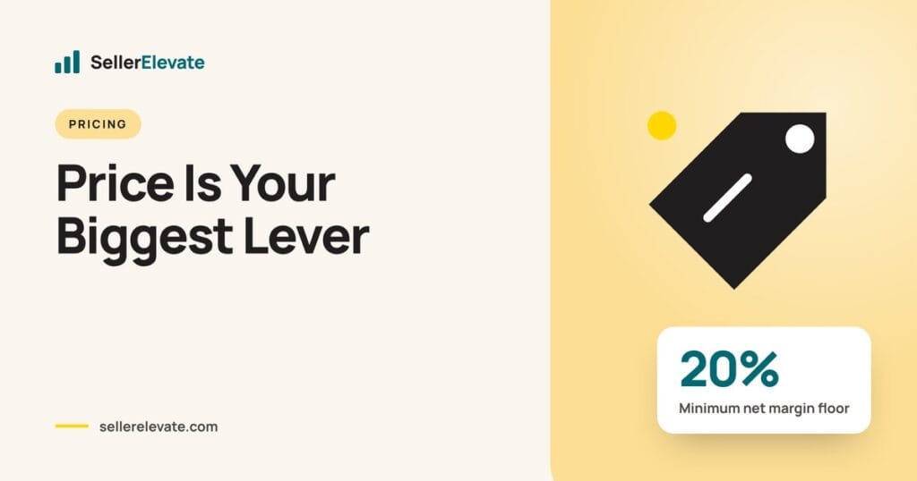 Price tag graphic with the headline Price Is Your Biggest Lever and a 20% minimum net margin floor stat