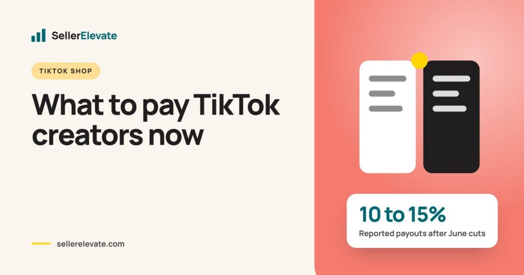 Comparison graphic of TikTok Shop affiliate payouts falling from about 20% to 10 to 15% after June 2026 cuts